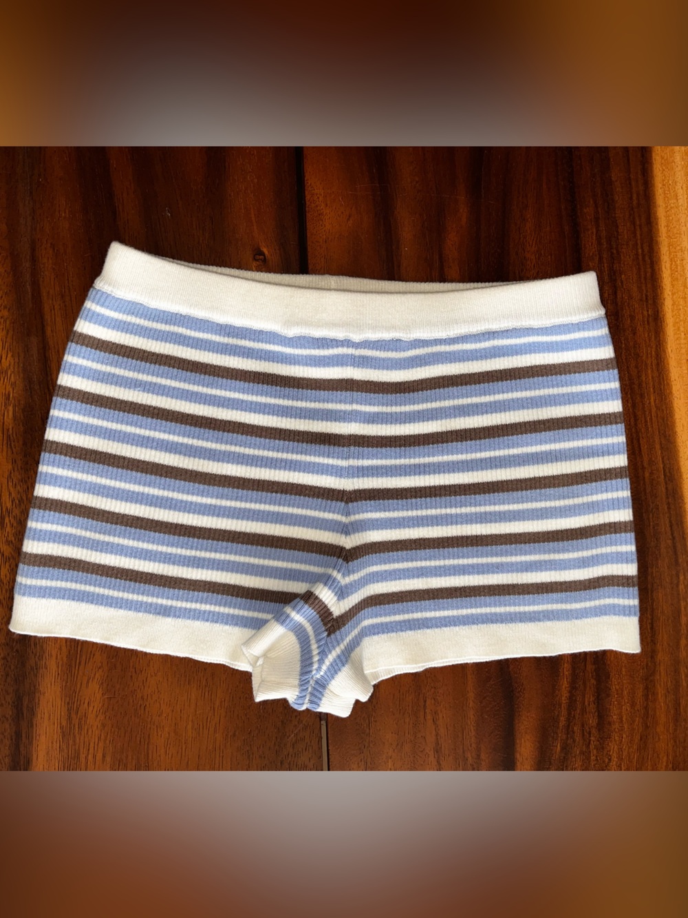 Striped Blue & Brown Knit Shorties